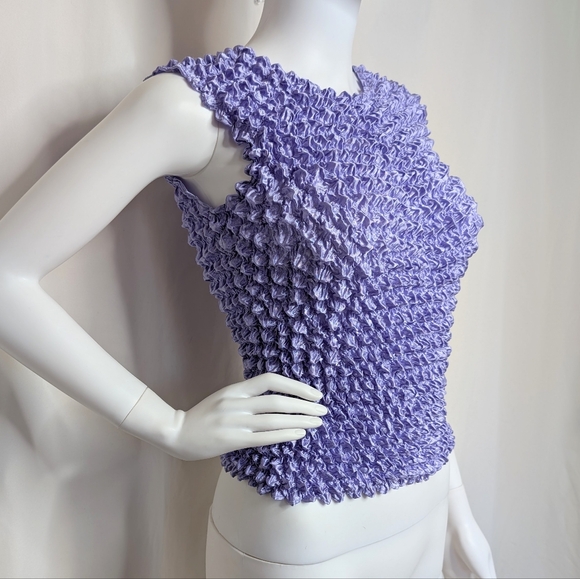 Y2K Lavender Satin Sleeveless Popcorn Magic Top - Picture 3 of 5